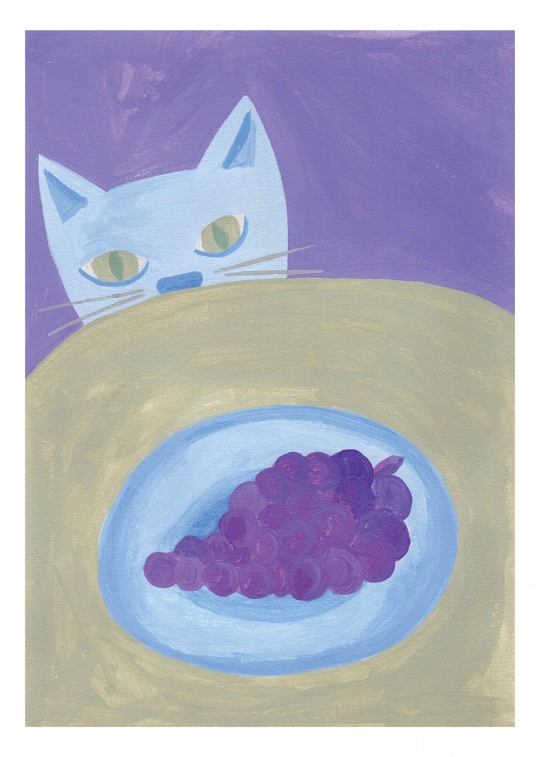 Cat likes grapes Poster