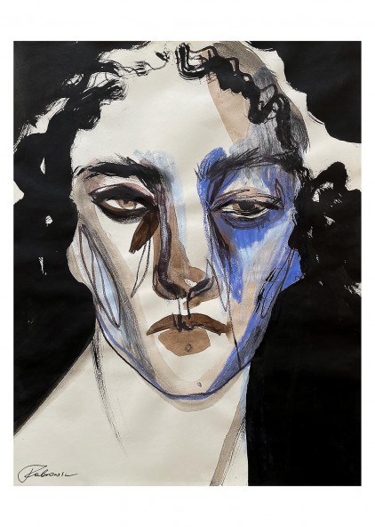 Portrait in Blue & Black Poster Portrait in Blue & Black Poster