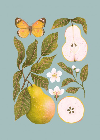 Plakat Gruszki niebieski